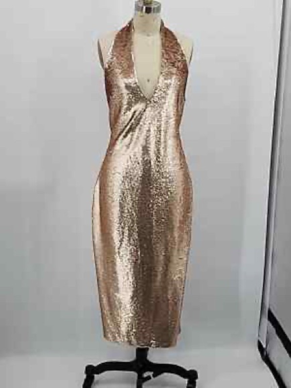 Alexia Admor Gold Sequin V-Neck Halter Party Dress Size 14